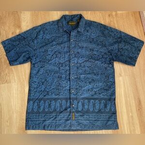 Timberland men’s short sleeve button down shirt cotton blue paisley medium